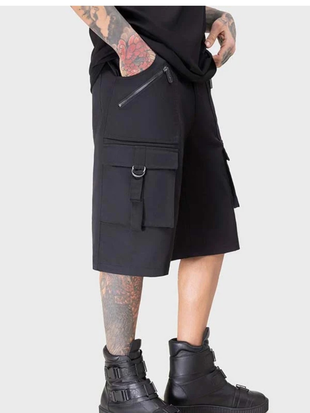 Killstar Black Cargo Shorts with Zip & Ring Details